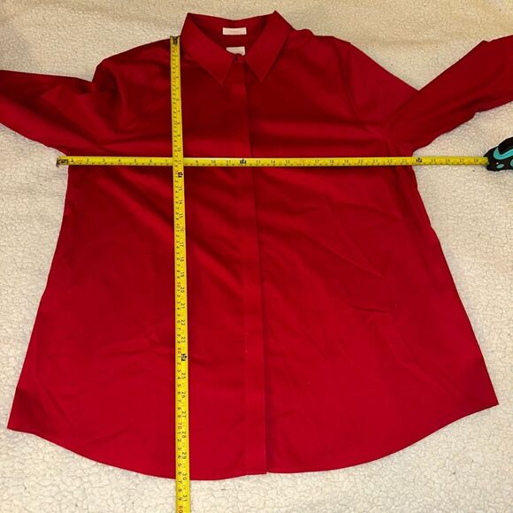 Chicos XL (3) Button Down Collared No Iron Red Long Sleeve Womens Shirt EUC - Picture 9 of 11